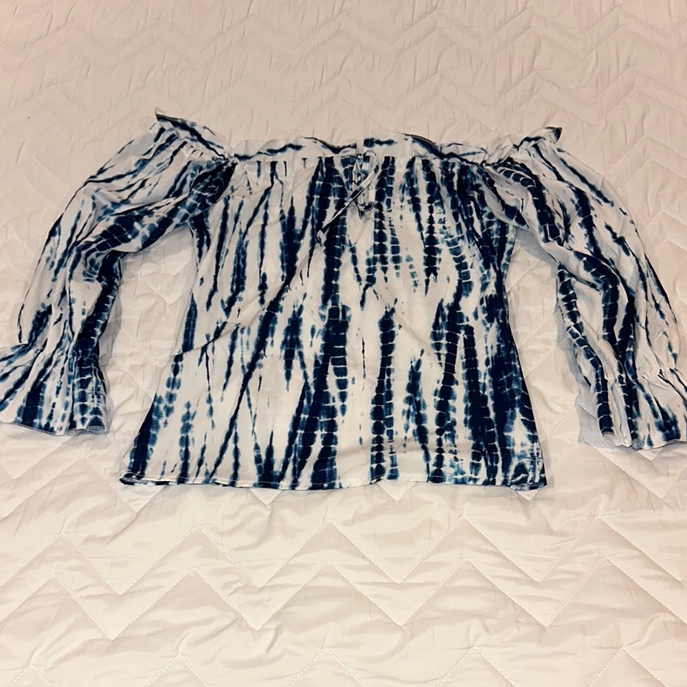 Blue Tie-Dye Off-Shoulder Women's Top